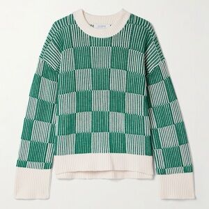 La Ligne Ribbed Checked Merino Wool and Cotton-Blend Sweater